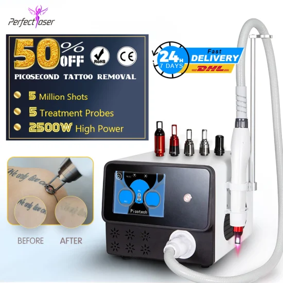 CE Aprovar Portátil 532nm 1064nm 1320nm 755nm Profissional Pico Q Comutado ND YAG Laser Máquina de Pigmento de Sobrancelha Laser de Remoção de Tatuagem de Picosegundo para Venda